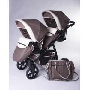 Carucior copii gemeni tandem 2 in 1 Pj Stroller Lux brown