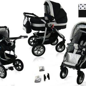 Carucior 2 in 1 Kerttu Coral CE7 negru cu alb si puncte