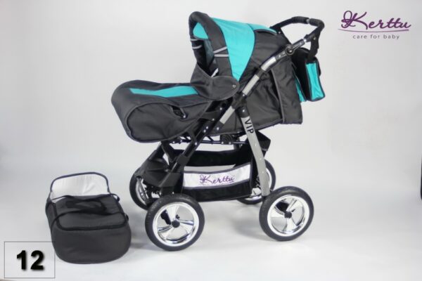 Carucior 2 in 1 Kerttu Vip 12 gri cu turquoise