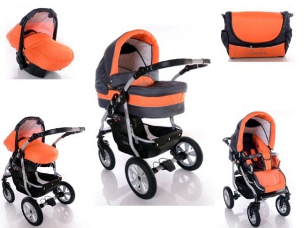 Carucior 3 in 1 Kerttu Coral C1 gri cu portocaliu