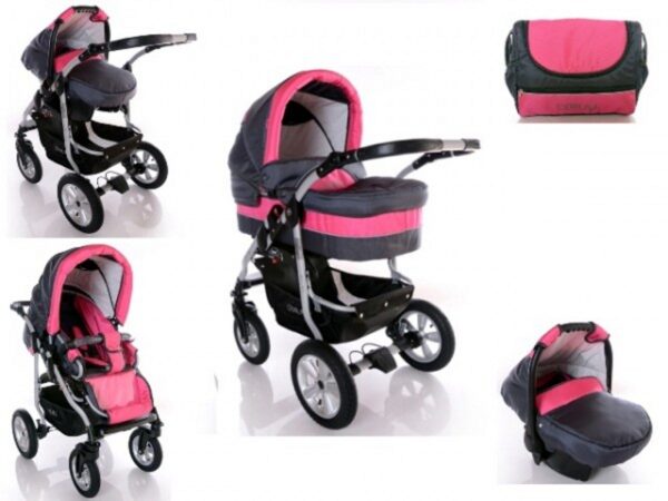 Carucior 3 in 1 Kerttu Coral C2 gri cu roz