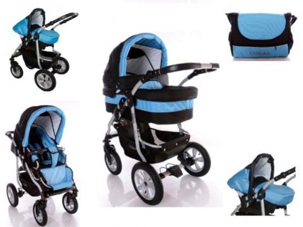 Carucior 3 in 1 Kerttu Coral CE5 negru cu turquoise