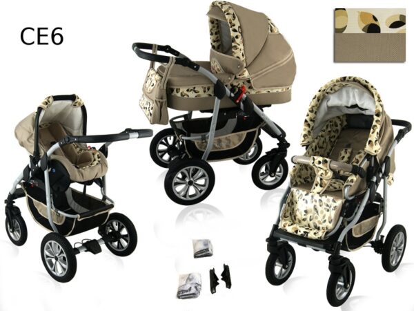 Carucior 3 in 1 Kerttu Coral CE6 cappuccino cu frunze