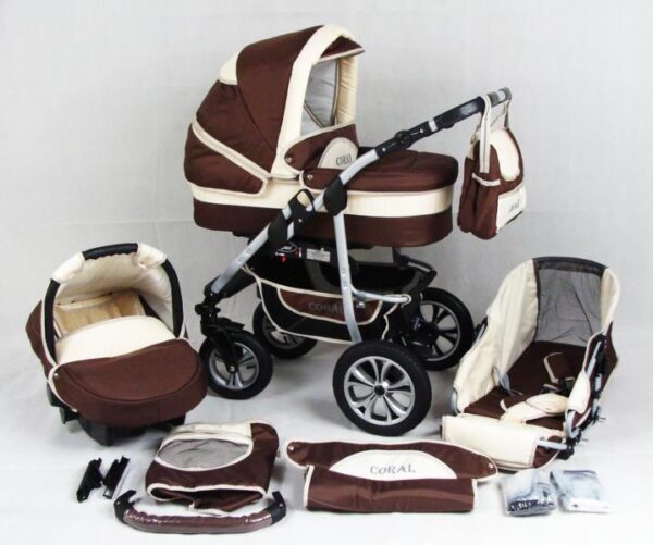 Carucior 3 in 1 Kerttu Coral CM1 maro cu crem