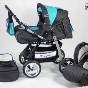 Carucior 3 in 1 Kerttu Vip 12 gri cu turquoise