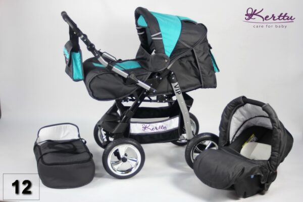 Carucior 3 in 1 Kerttu Vip 12 gri cu turquoise