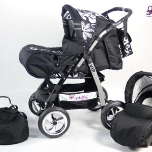 Carucior 3 in 1 Kerttu Vip 18 negru cu flori