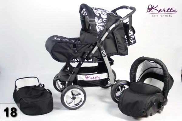 Carucior 3 in 1 Kerttu Vip 18 negru cu flori