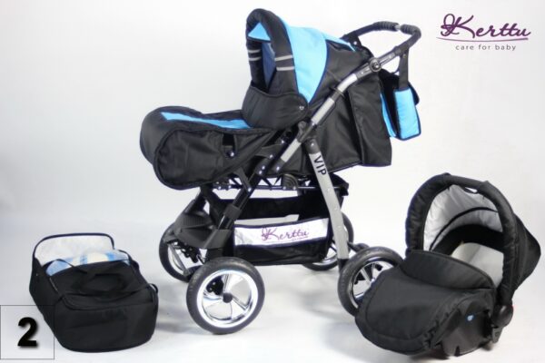 Carucior 3 in 1 Kerttu Vip 2 negru cu albastru