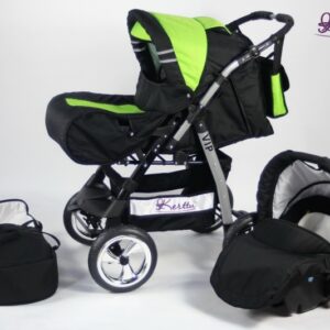 Carucior 3 in 1 Kerttu Vip 26 negru cu verde