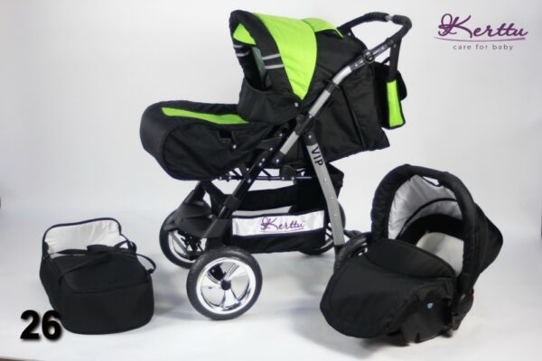 Carucior 3 in 1 Kerttu Vip 26 negru cu verde