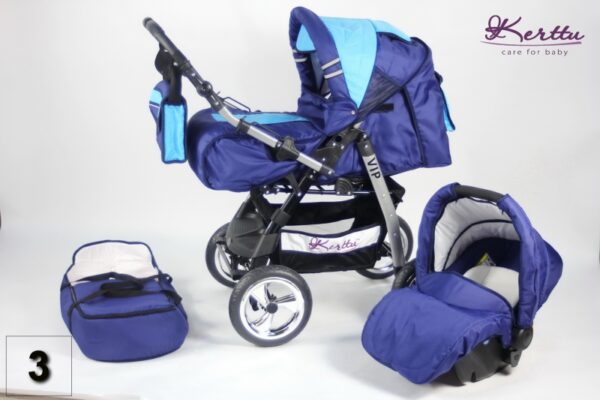 Carucior 3 in 1 Kerttu Vip 3 albastru inchis cu bleu