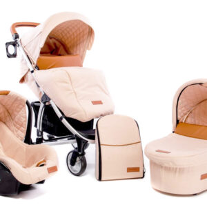 Carucior 3 in 1 Madrid Melange Beige cadru argintiu