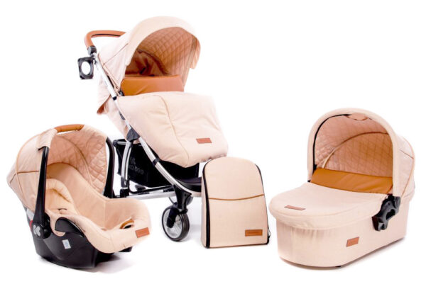 Carucior 3 in 1 Madrid Melange Beige cadru argintiu