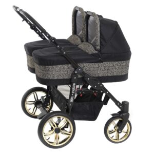 Carucior copii gemeni side by side 3 in 1 Pj Stroller Glitter Gold Triangle