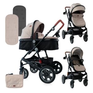 Carucior transformabil 2 in 1 cu sezut reversibil Lora Beige  Black Dots