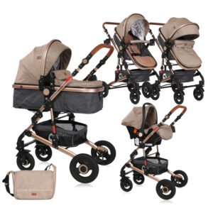 Carucior transformabil 3 in 1 Alba cos auto inclus Dark Beige