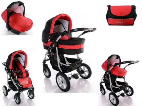 Carucior 3 in 1 Kerttu Coral CE1 rosu cu negru