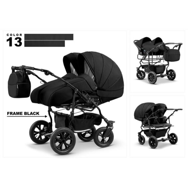 Carucior  3 in 1 pentru gemeni Mikado Duet Lux D-13 Black