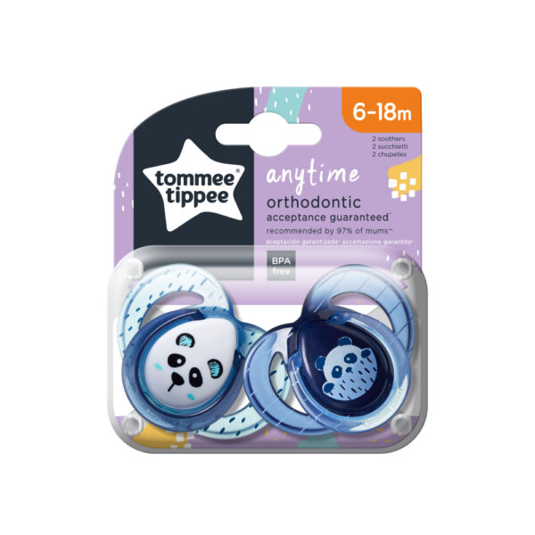 Suzete ortodontice Tommee Tippee Anytime 6-18 luni Ursuleti Panda AlbastruAlb