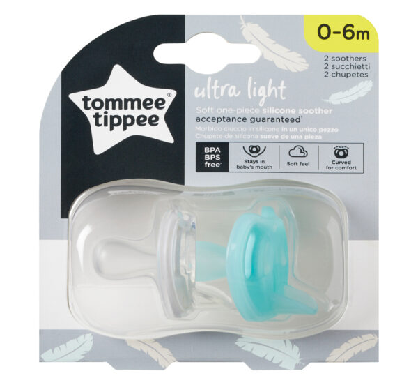 Suzete ortodontice Usoara Tommee Tippee 2 buc 0-6 luni transparent  turquoise