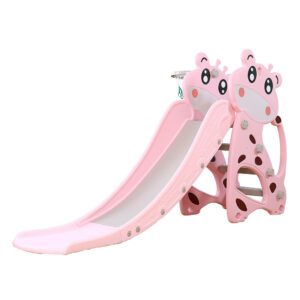 Tobogan 2in1 cu inaltime reglabila si cos de baschet Nichiduta Garden Giraffe Pink