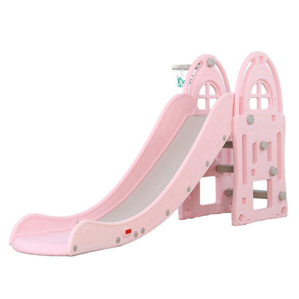 Tobogan pentru copii cu cos de baschet Nichiduta Garden Happy Slide Pink