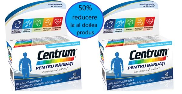 CENTRUM BARBATI A-ZINC 30 COMPRIMATE + 30 COMPRIMATE PROMO 50% DIN AL DOILEA