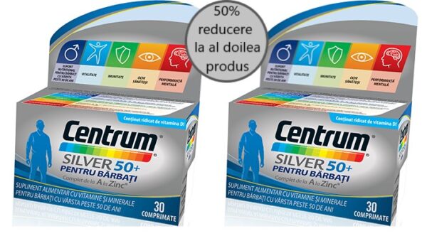 CENTRUM SILVER 50+ BARBATI 30 COMPRIMATE + 30 COMPRIMATE PROMO 50% DIN AL DOILEA