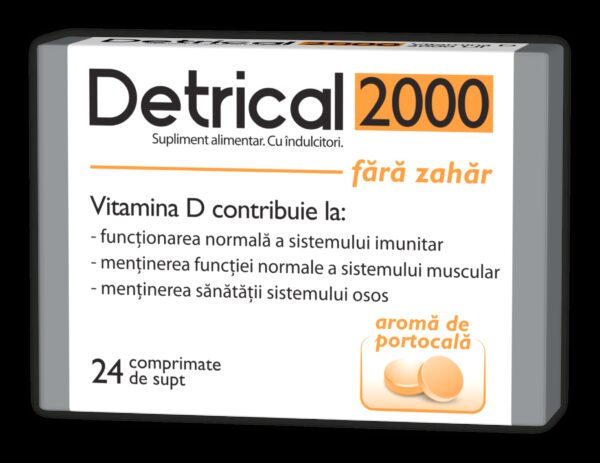 ZDROVIT DETRICAL D3 2000UI PORTOCALE FARA ZAHAR 24 COMPRIMATE.DE SUPT