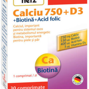 DOPPELHERZ AKTIV CALCIU 750MG+VITAMINA D3+ACID FOLIC+BIOTINA 30 COMPRIMATE