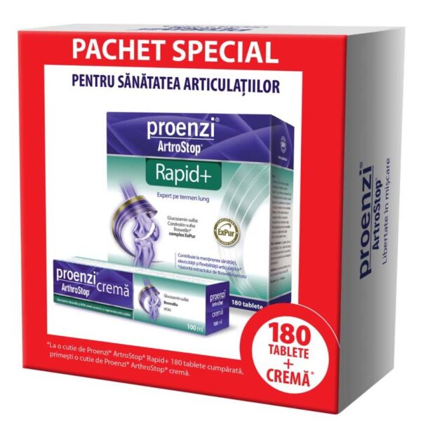 PROENZI ARTHROSTOP RAPID+ 180 TABLETE + CREMA 100ML CADOU