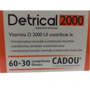 ZDROVIT DETRICAL D3 2000UI X 60 + 30 COMPRIMATE FILMATE CADOU