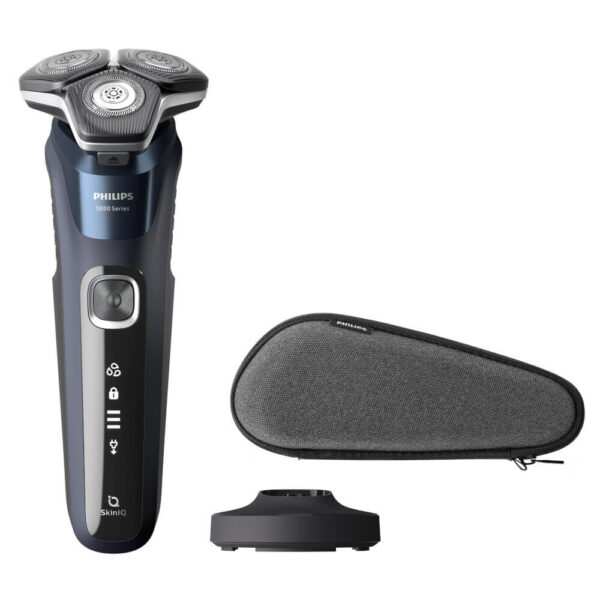 Aparat de ras Philips Shaver Series 5000 S5885/35, Barbierit umed si uscat, Fara fir, Tehnologie SkinIQ, Lame SteelPrecision, Midnight Blue60 min, Gri