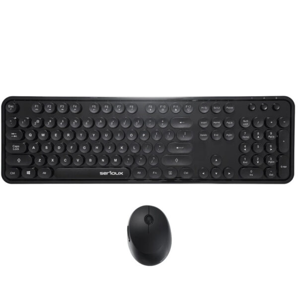 Kit tastatura si mouse wireless Serioux Retro 9900BK, Negru