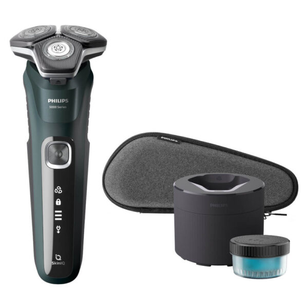 Aparat de ras Philips Shaver Series 5000 S5884/50 , Barbierit umed si uscat, Fara fir, Tehnologie SkinIQ, Lame SteelPrecision, Autonomie 60 min, Verde inchis