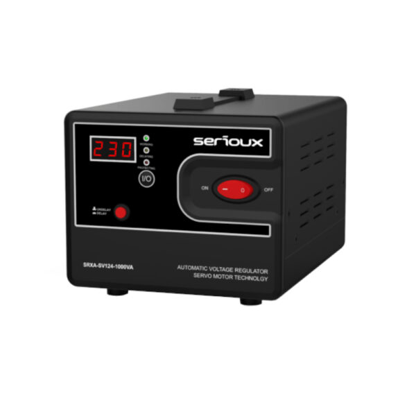 Stabilizator de tensiune Serioux SRXA-SV124-1000VA, Servomotor, 230 V, IP20, Negru